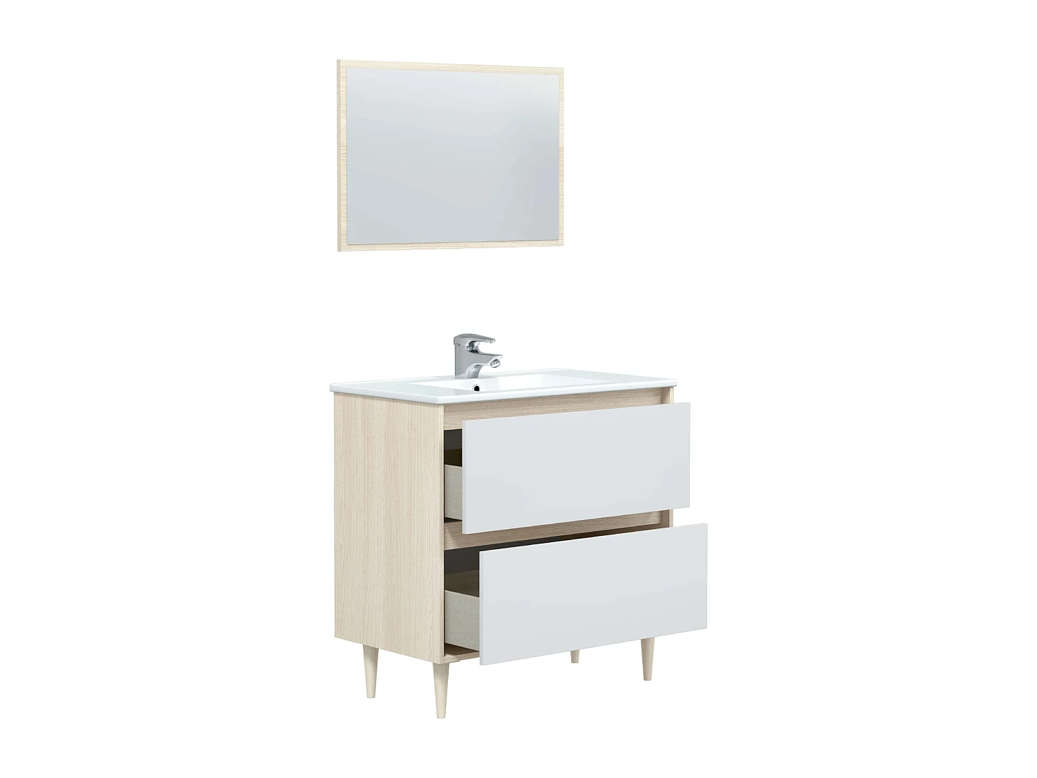 Meuble de salle de bain Verona avec pieds en chêne blanc brillant 80x45x80 cm