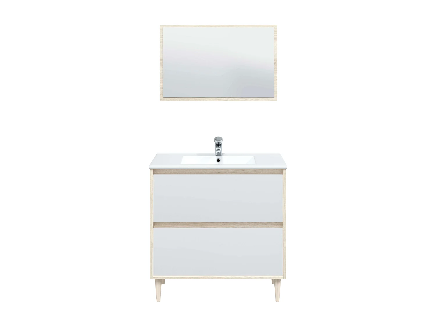 Meuble de salle de bain Verona avec pieds en chêne blanc brillant 80x45x80 cm