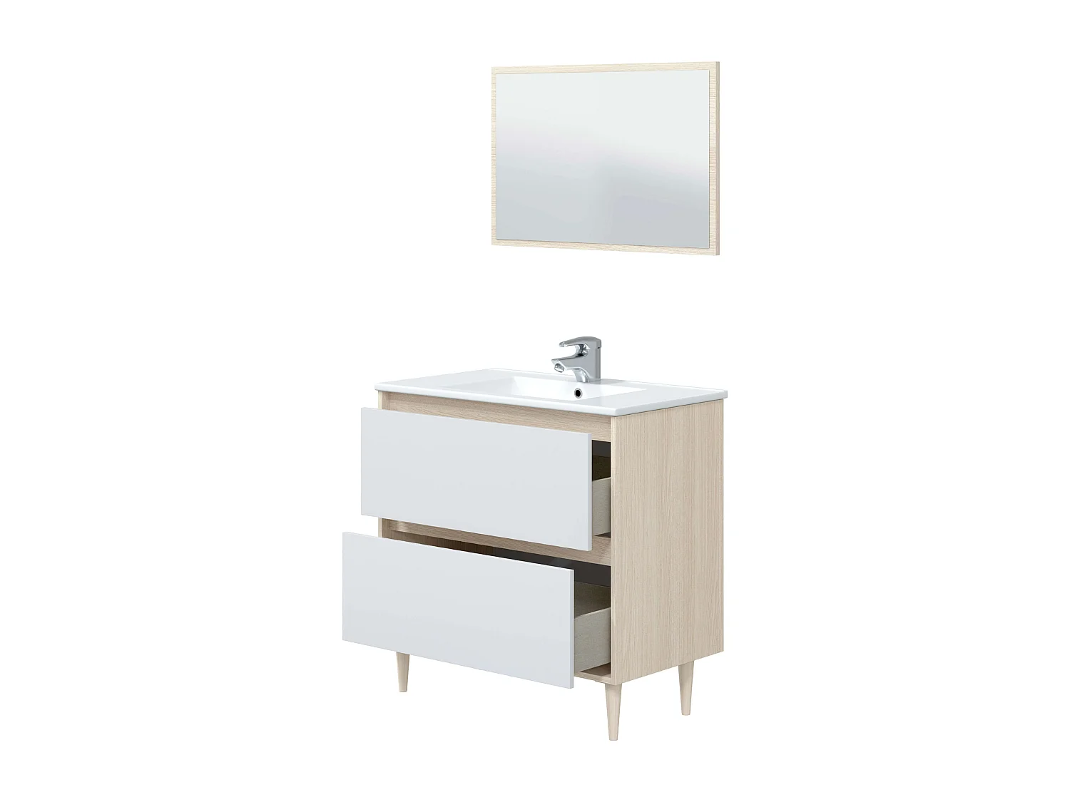 Meuble de salle de bain Verona avec pieds en chêne blanc brillant 80x45x80 cm