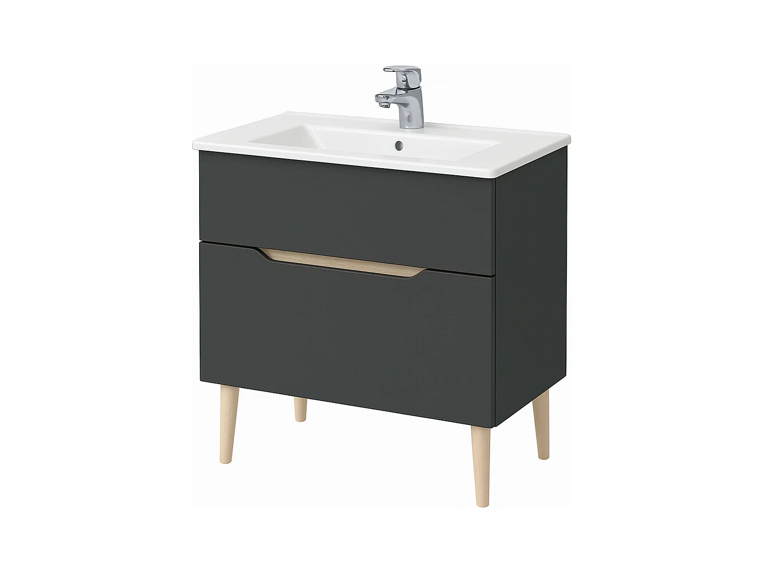 Mueble baño c/espejo y lavabo cerámico Lotto Gris antracita y roble 80x45x80 cm