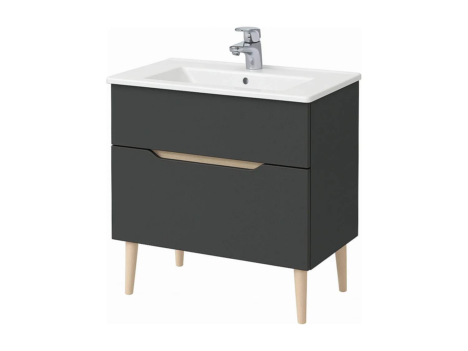 Mueble baño c/espejo y lavabo cerámico Lotto Gris antracita y roble 80x45x80 cm