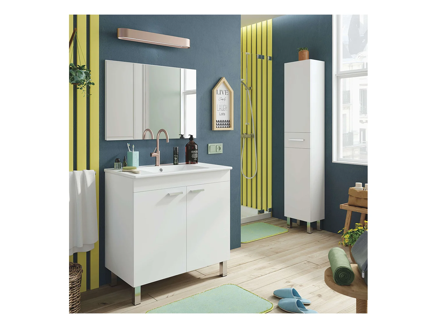 Mueble de Baño Atenea 80 cm Armario 2 Puertas Blanco Brillo con Lavabo