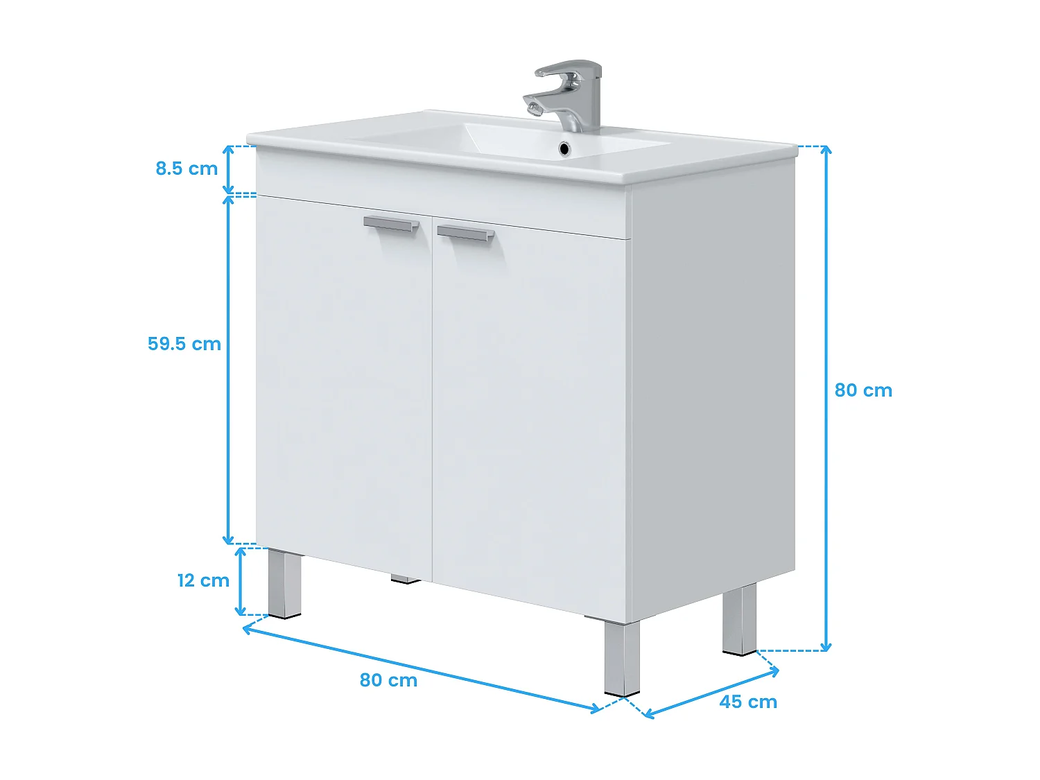 Mueble de Baño Atenea 80 cm Armario 2 Puertas Blanco Brillo con Lavabo