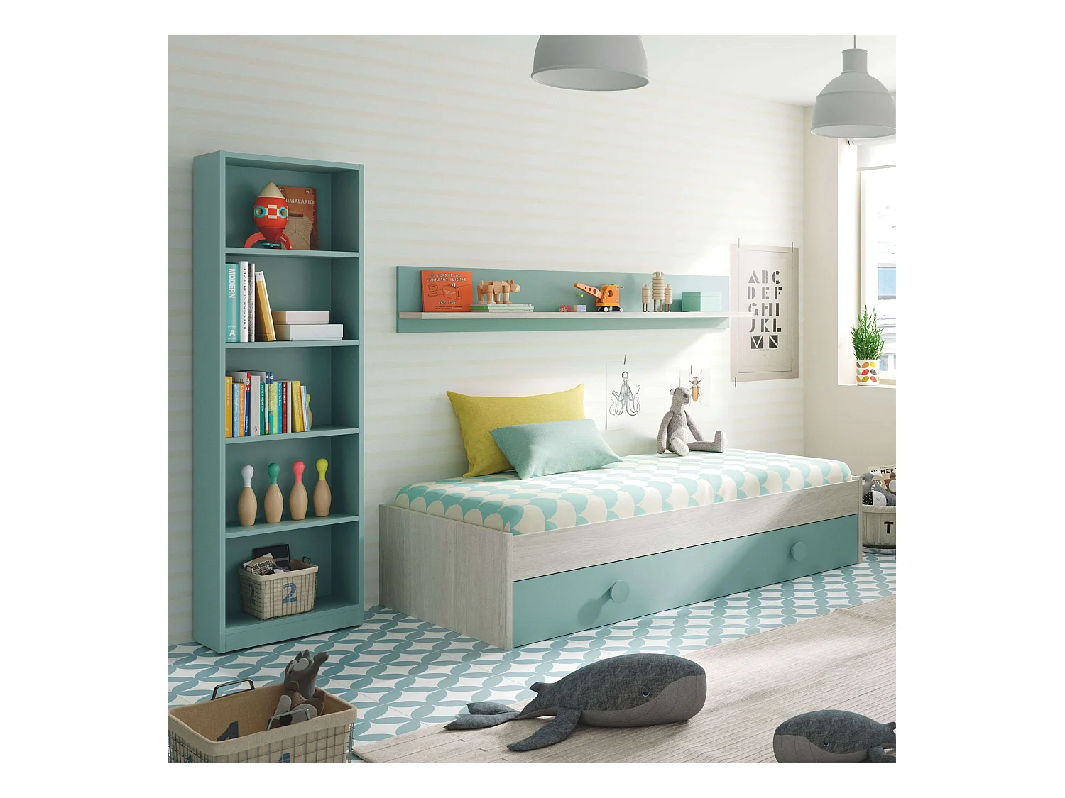 Mueble Baño Aqua Nórdico Blanco/Roble Gold 2 Puertas y Cajones 82x92x50 cm