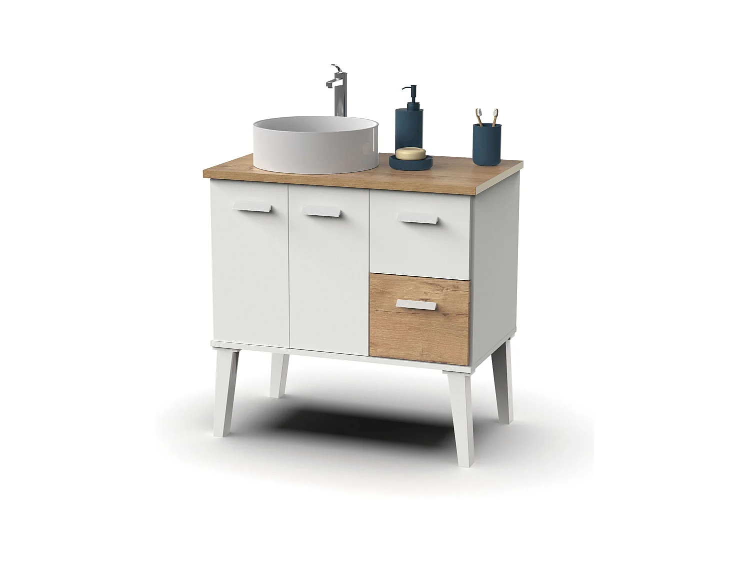Mueble Baño Aqua Nórdico Blanco/Roble Gold 2 Puertas y Cajones 82x92x50 cm