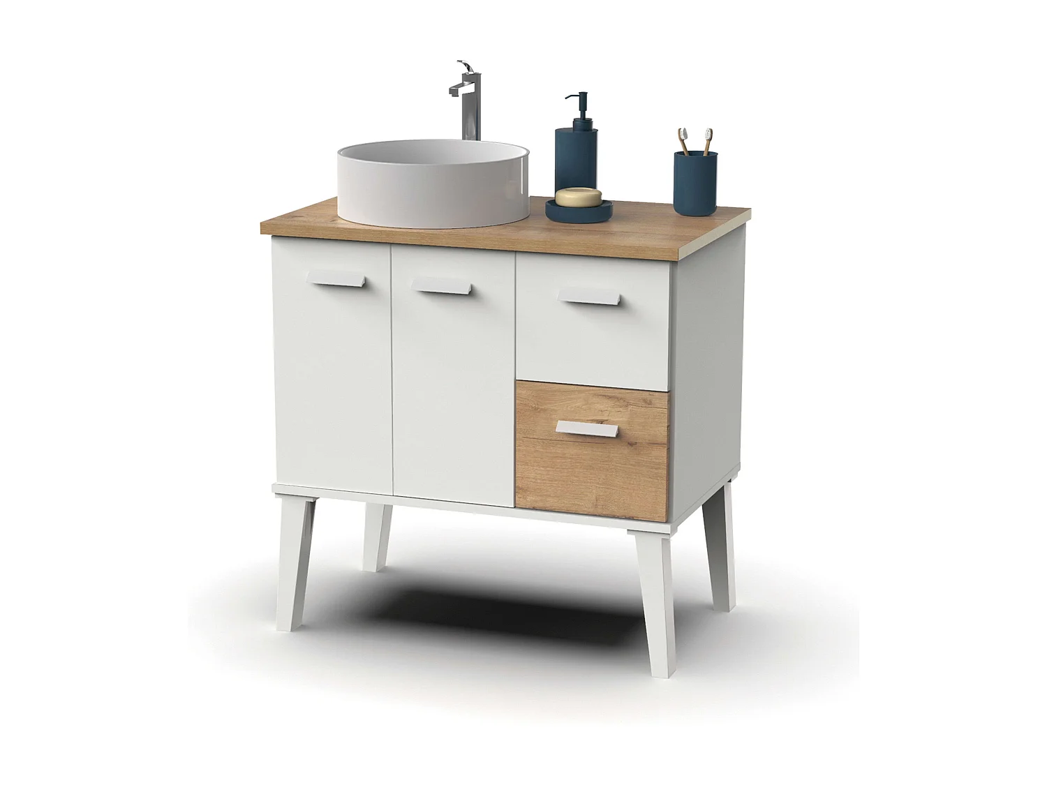 Mueble Baño Aqua Nórdico Blanco/Roble Gold 2 Puertas y Cajones 82x92x50 cm