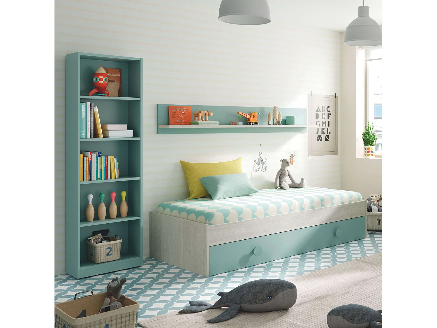 Mueble Baño Aqua Nórdico Blanco/Roble Gold 2 Puertas y Cajones 82x92x50 cm