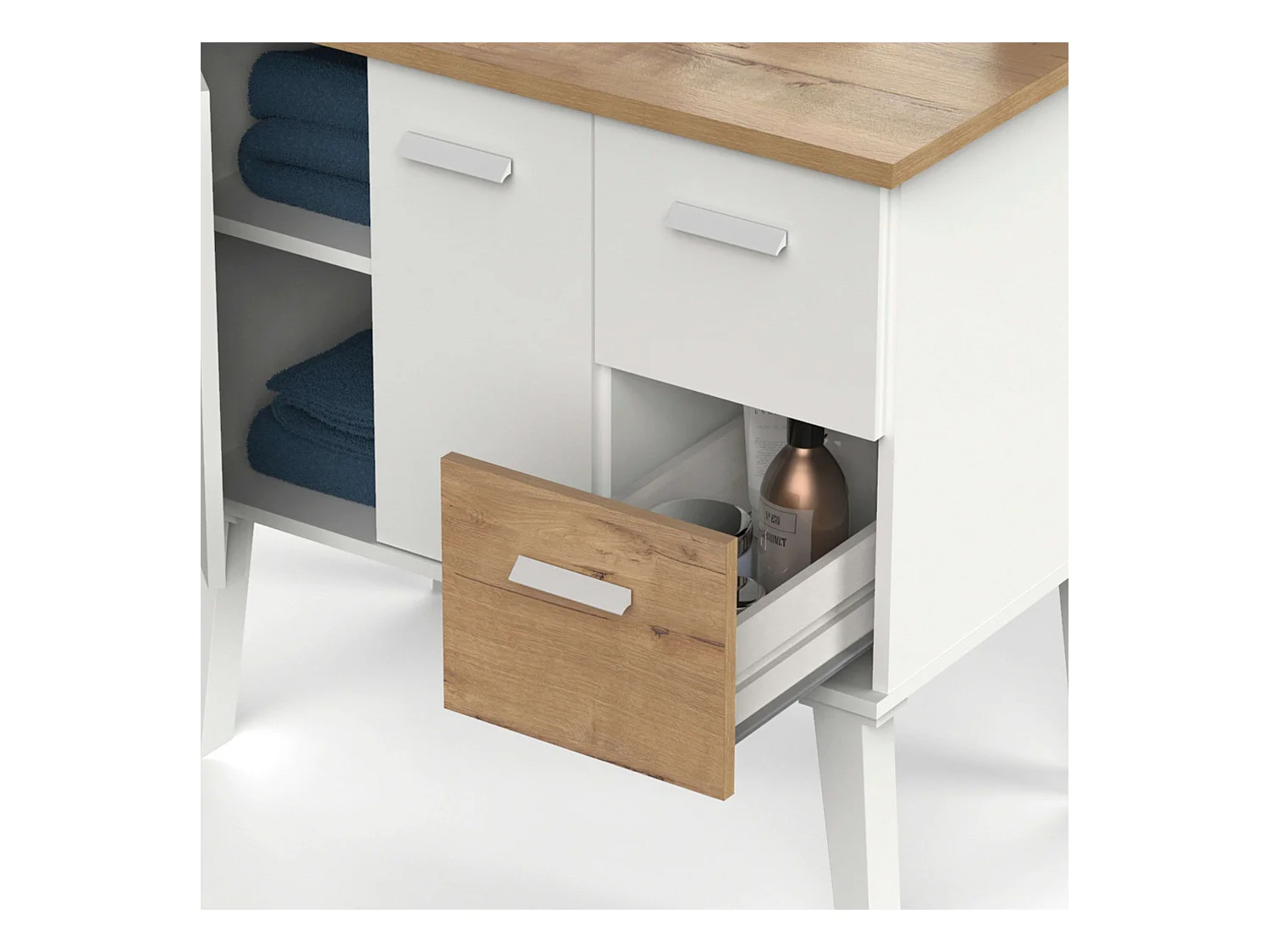 Meuble de salle de bain Aqua Nordic Blanc/Chêne 2 portes 2 tiroirs 82x92x50 cm