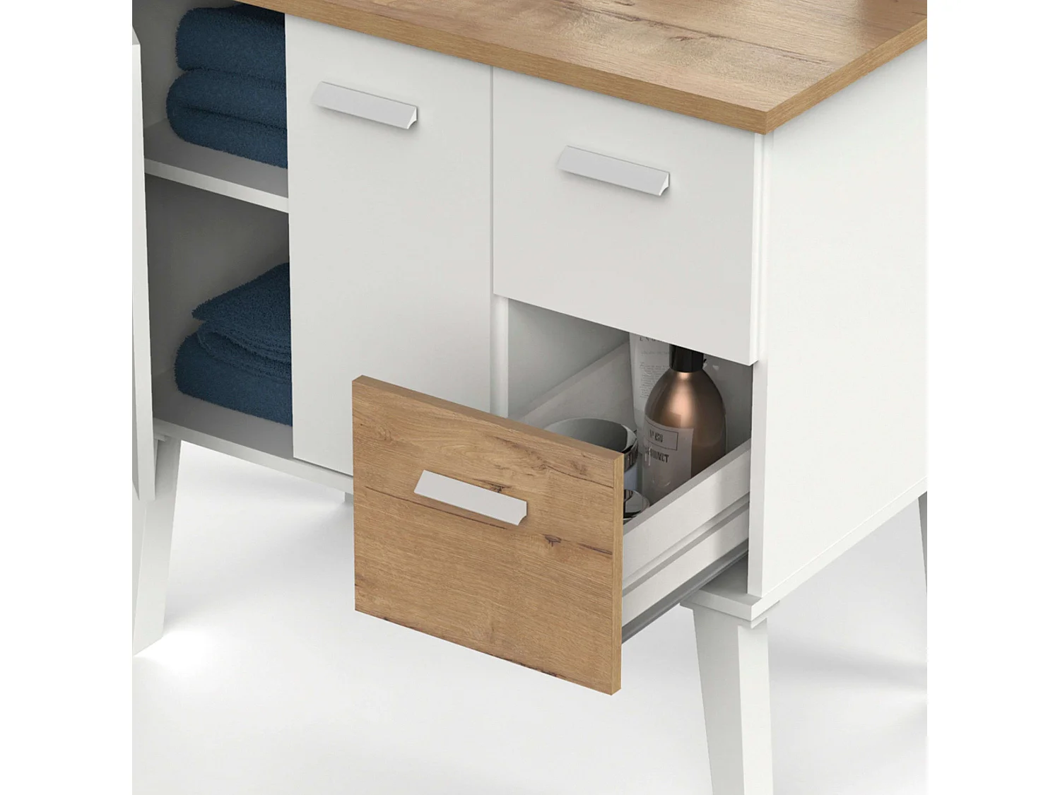 Mueble Baño Aqua Nórdico Blanco/Roble 2 Puertas 2 Cajones 82x92x50 cm