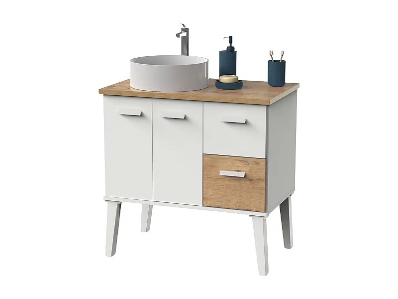 Meuble de salle de bain Aqua Nordic Blanc/Chêne 2 portes 2 tiroirs 82x92x50 cm