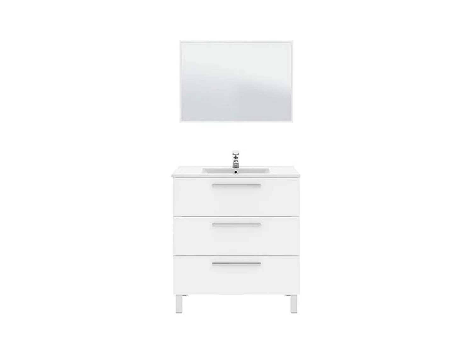 Mueble Baño Taria Contemporáneo Blanco Brillo Espejo 3 Cajones 80x86x45 cm