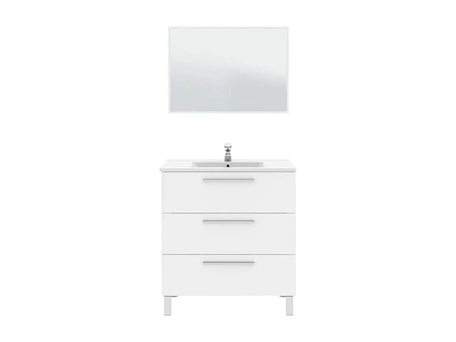 Mueble Baño Taria Contemporáneo Blanco Brillo Espejo 3 Cajones 80x86x45 cm