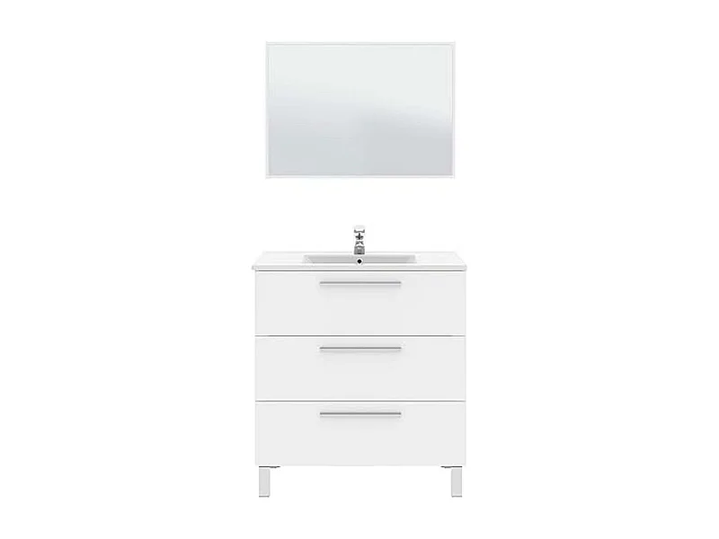 Mueble Baño Taria Contemporáneo Blanco Brillo Espejo 3 Cajones 80x86x45 cm