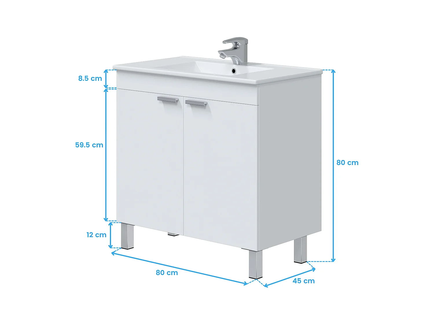 Mueble de Baño Atenea Contemporáneo Blanco 2 Puertas 80x80x45 cm