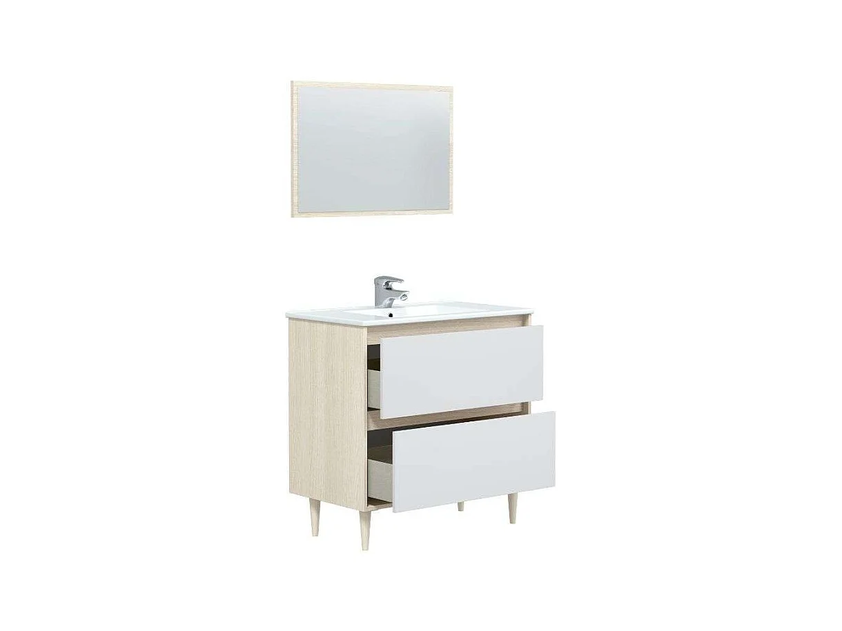 Mueble Baño Verona c/Patas y Lavabo PmmA Blanco Brillo Roble 80x45x80 cm