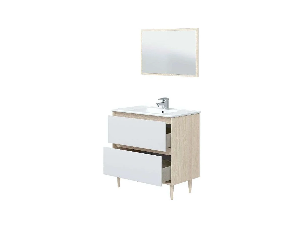 Mueble Baño Verona c/Patas y Lavabo PmmA Blanco Brillo Roble 80x45x80 cm