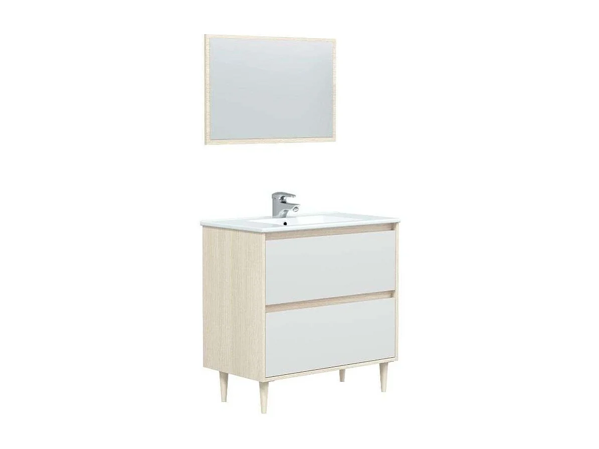 Mueble Baño Verona c/Patas y Lavabo PmmA Blanco Brillo Roble 80x45x80 cm