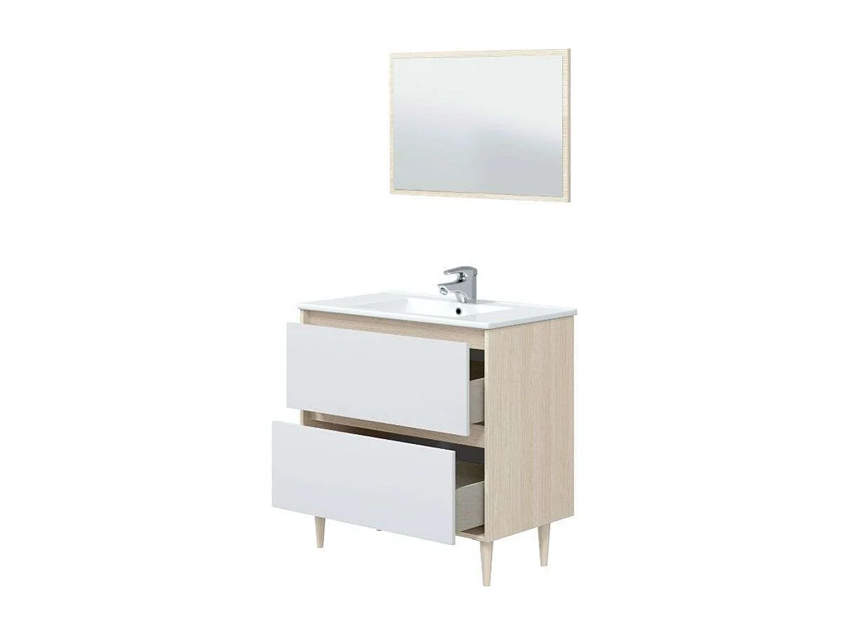 Mueble Baño Verona c/Patas y Lavabo PmmA Blanco Brillo Roble 80x45x80 cm
