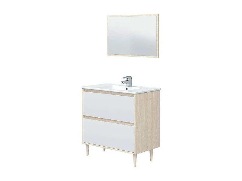 Mueble Baño Verona c/Patas y Lavabo PmmA Blanco Brillo Roble 80x45x80 cm