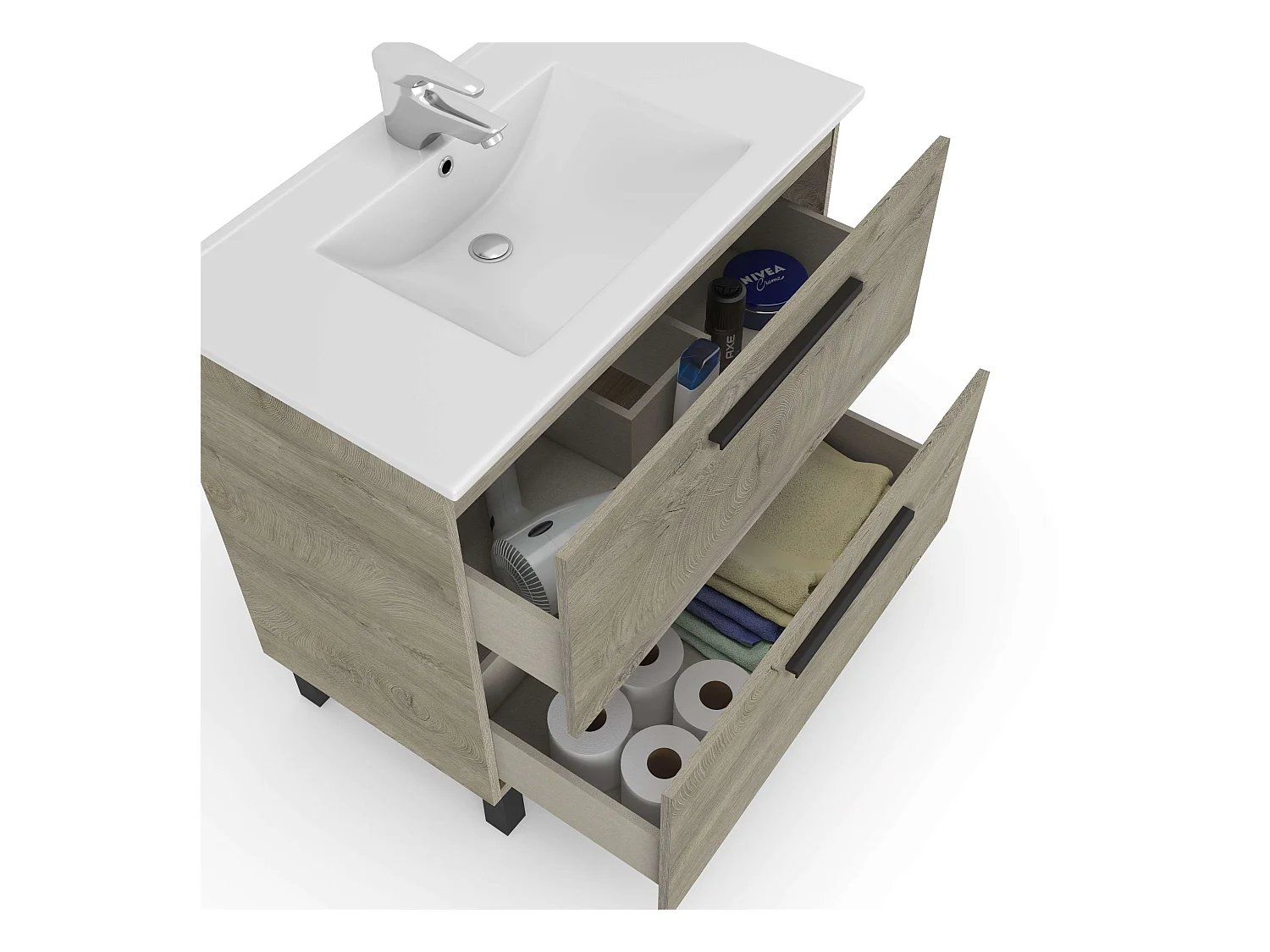 Mueble Baño Athenea Natural Roble Alaska c/Espejo y Lavabo 80x80x45cm