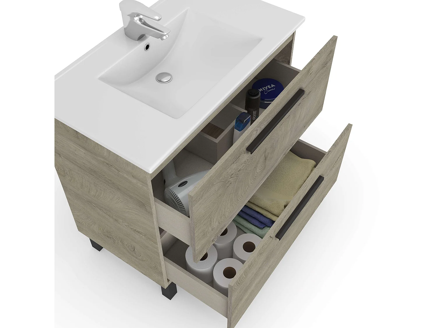 Mueble Baño Athenea Natural Roble Alaska c/Espejo y Lavabo 80x80x45cm