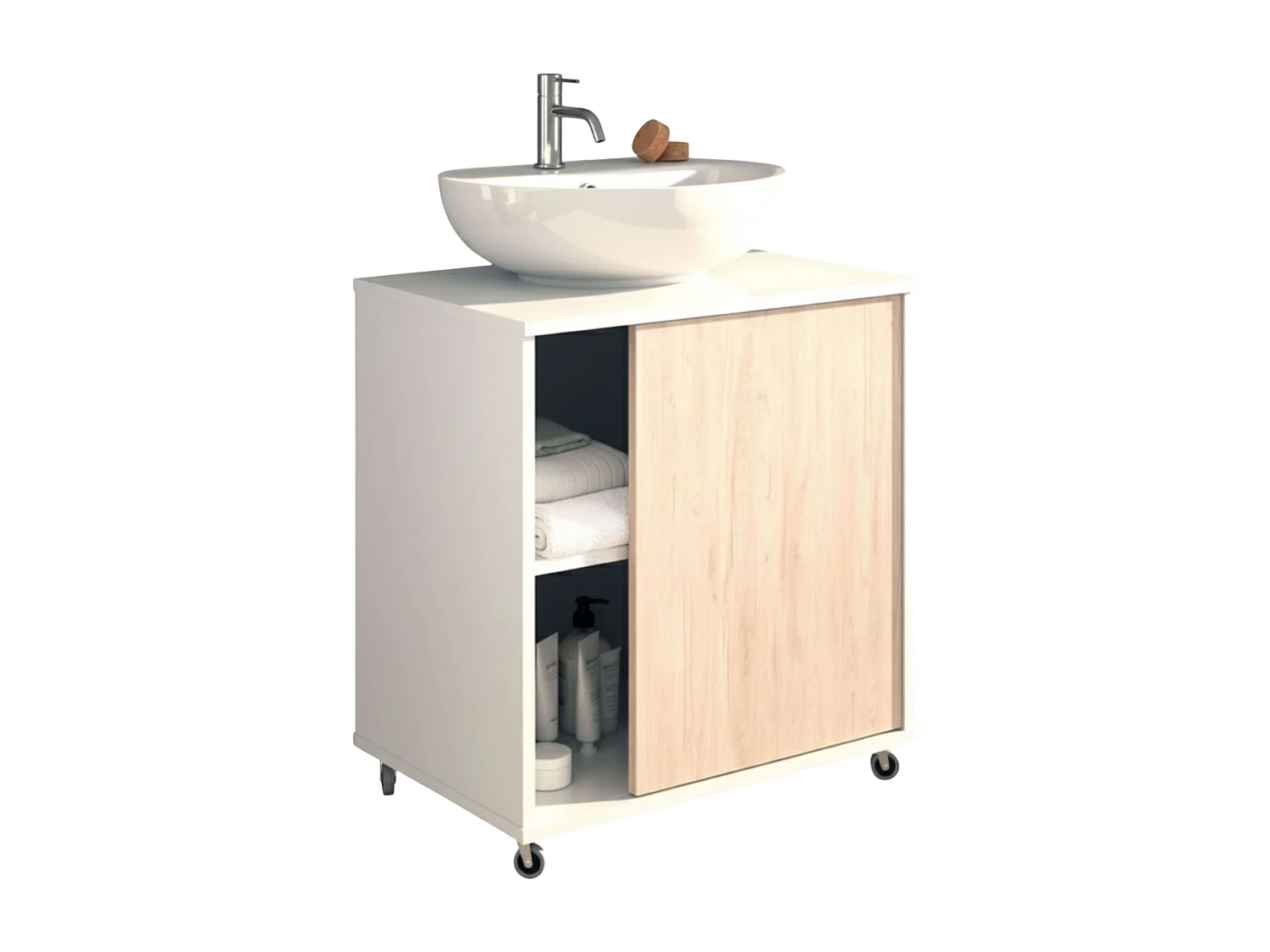 Meuble de salle de bain à roulettes pour lavabo sur colonne Sinna 59 cm