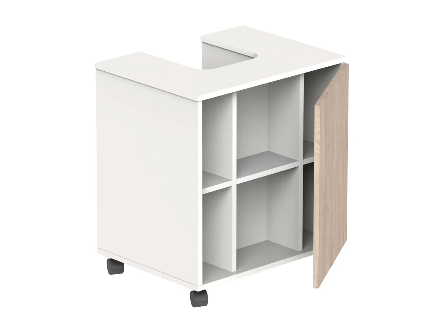 Meuble de salle de bain à roulettes pour lavabo sur colonne Sinna 59 cm