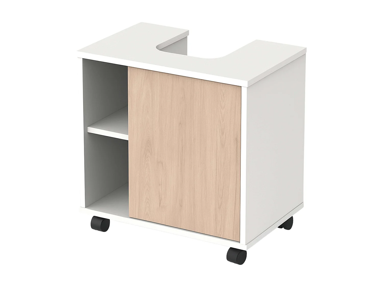 Meuble de salle de bain à roulettes pour lavabo sur colonne Sinna 59 cm