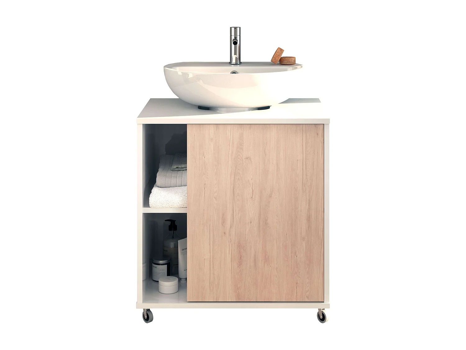 Meuble de salle de bain à roulettes pour lavabo sur colonne Sinna 59 cm