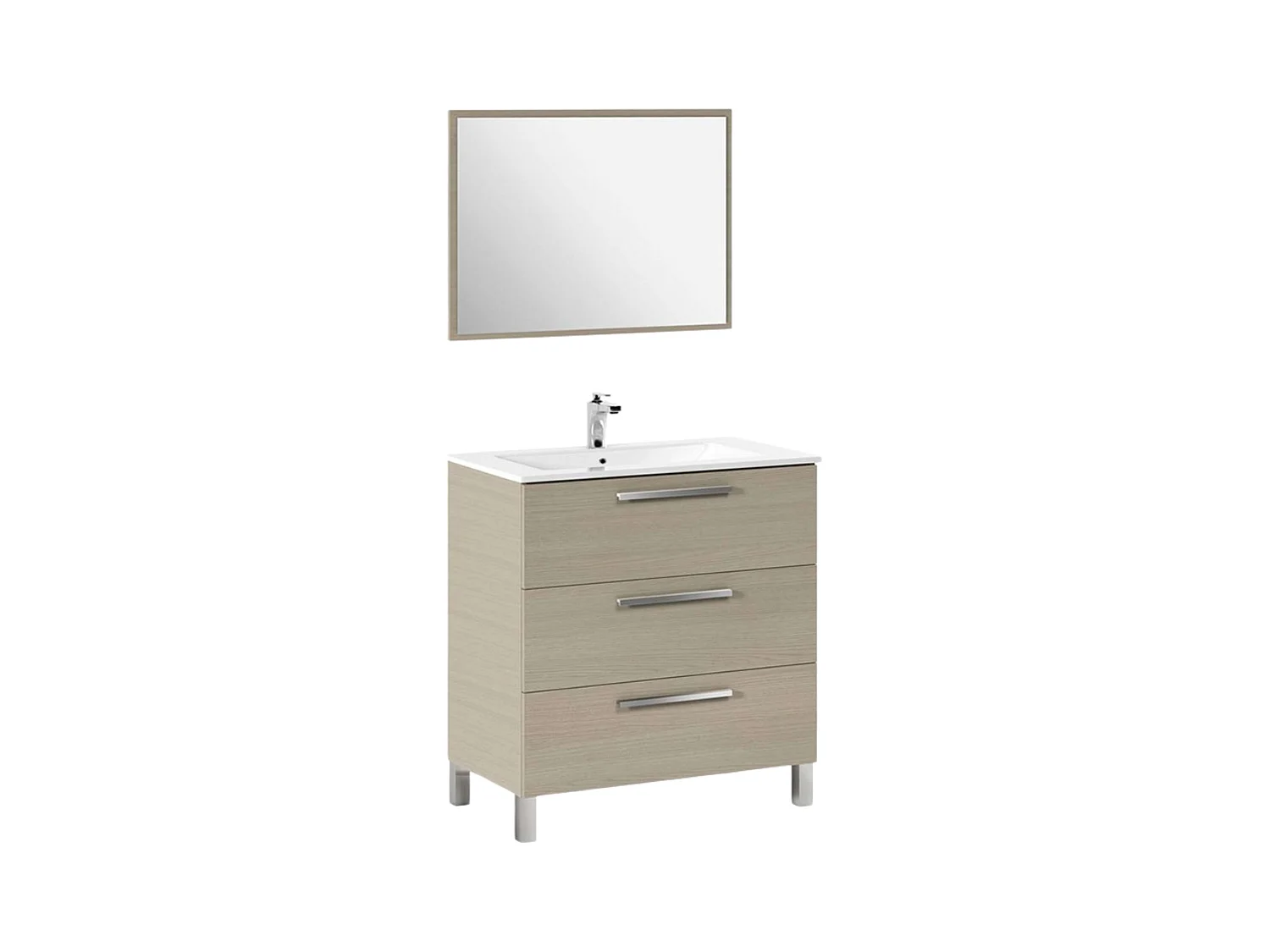 Mueble Baño Taria Roble Claro 3 Cajones Patas Espejo 80x86x45 cm (Sin Lavabo)