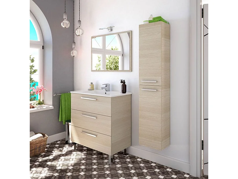 Móvel de casa de banho Athena 80 3 gavetas + espelho Roble