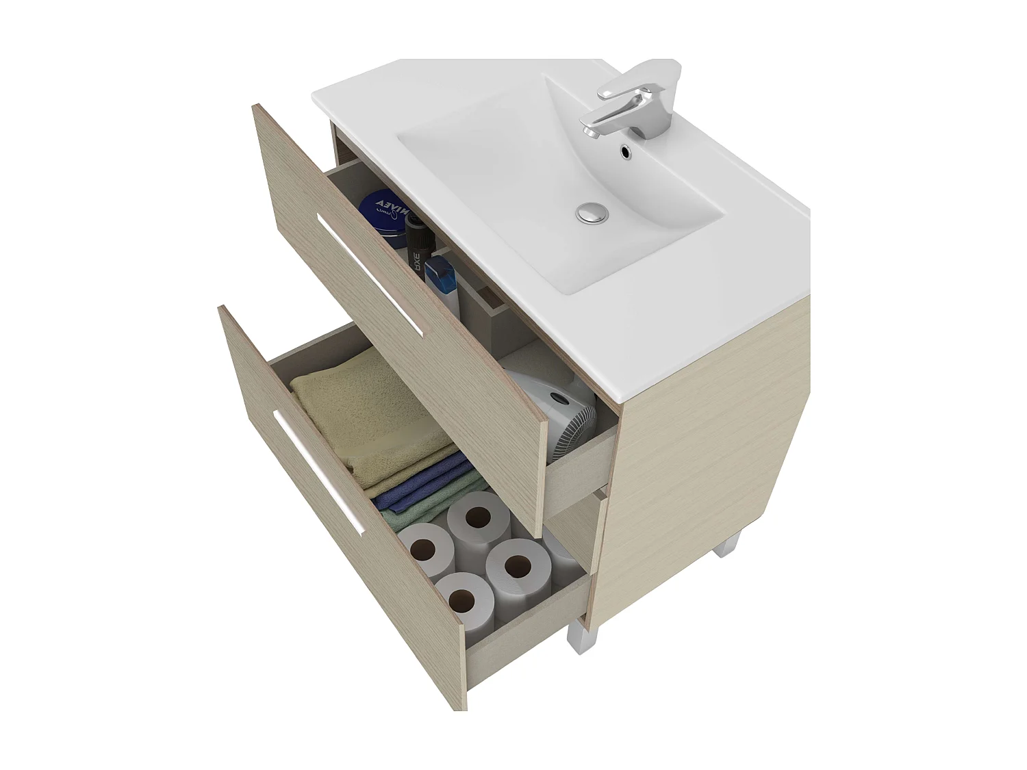 Móvel de casa de banho Athena 80 3 gavetas + espelho Roble