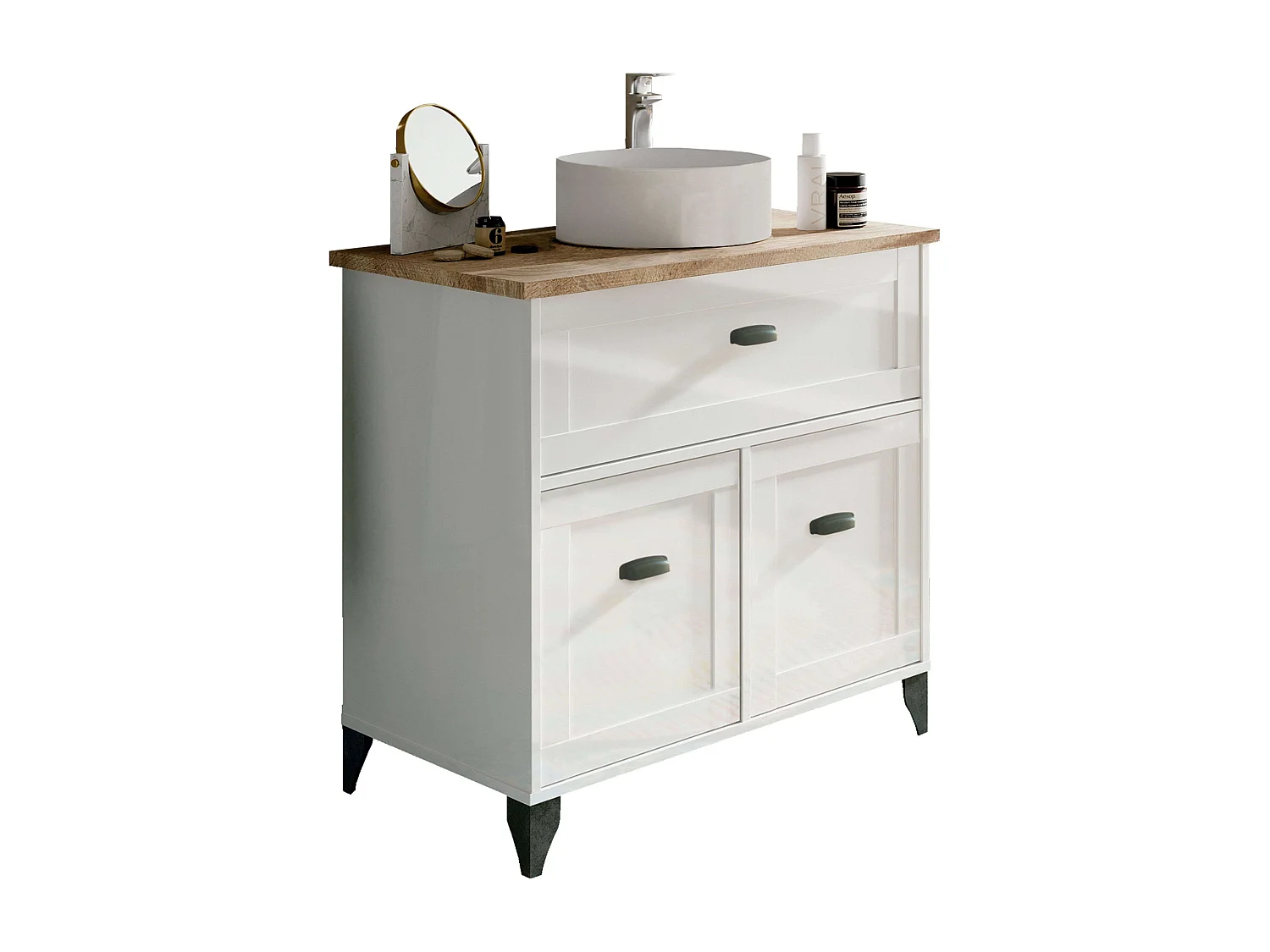 Mueble Baño Siena Estilo Nórdico Blanco y Roble 1 Cajón 2 Puertas (Sin Lavabo)