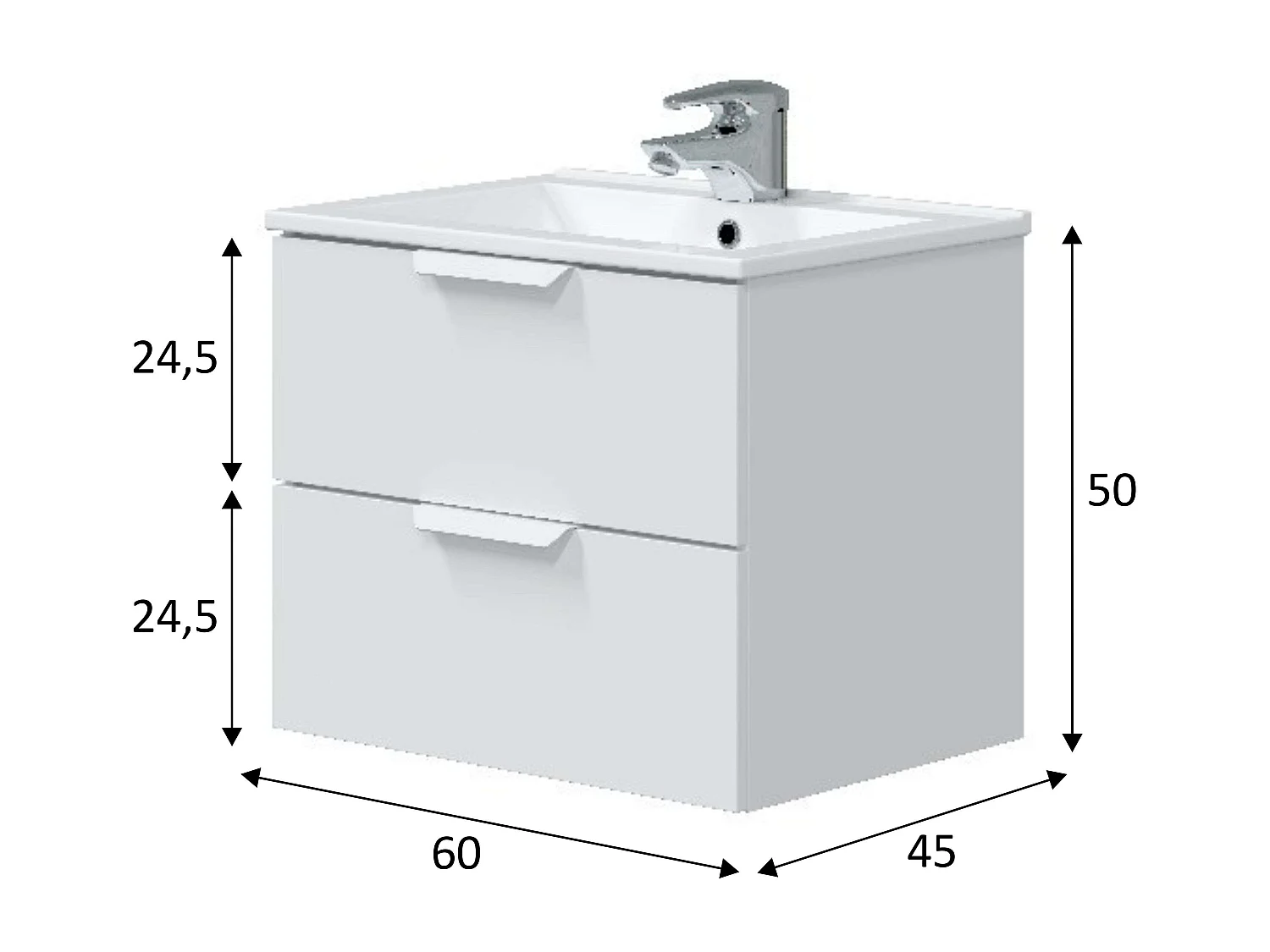 Mueble Baño Suspendido Contemporáneo Blanco 60cm (Lavabo Cerámico)