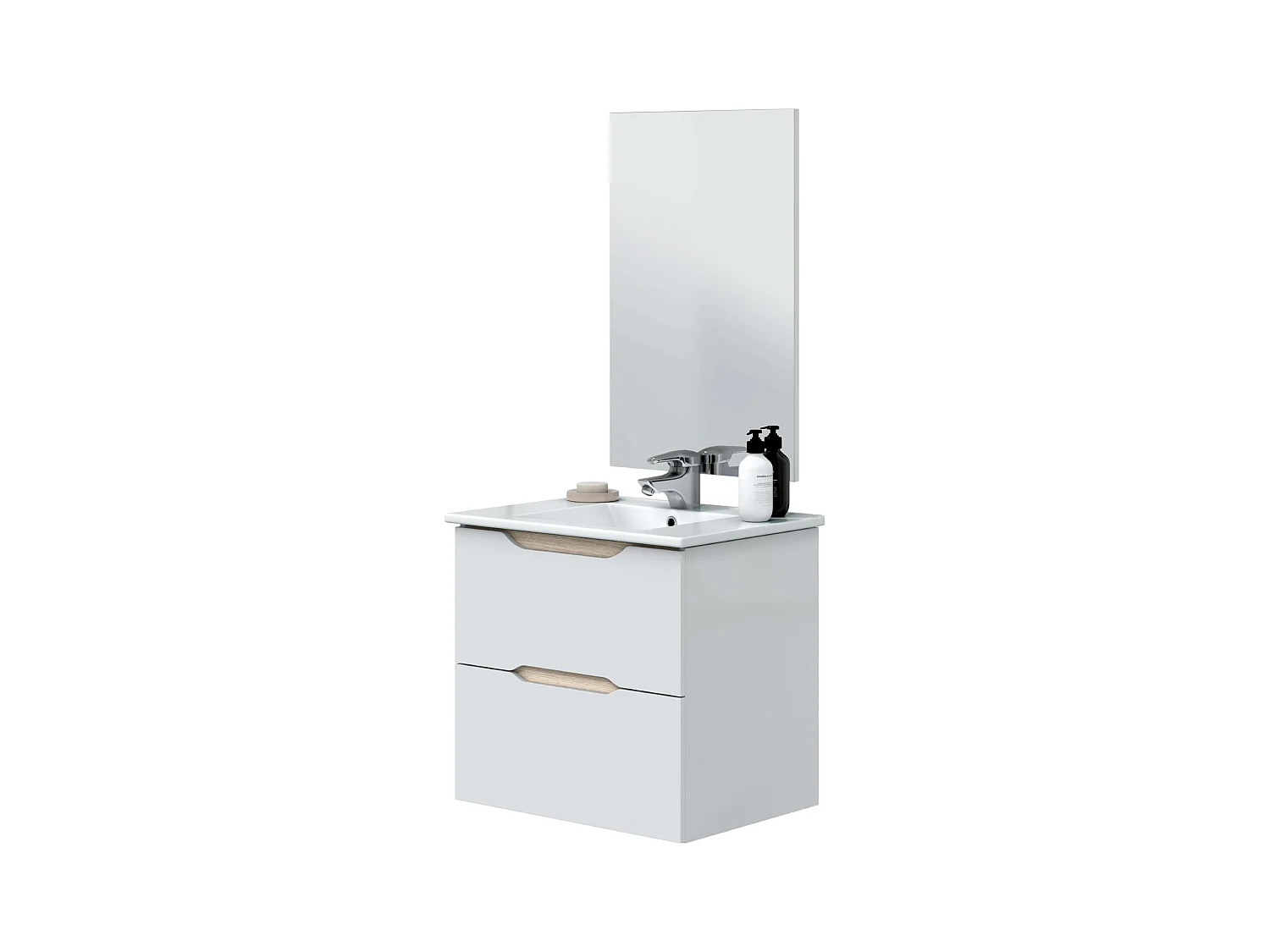Mueble Baño 60 cm Curvas 2 Cajones Sin Lavabo Blanco Brillo Roble