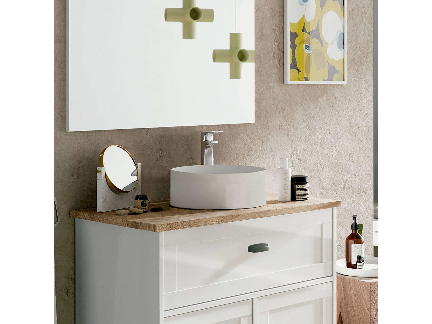 Mueble Baño Sella Nórdico Blanco Roble Cambrian 2 Puertas Corred. 81x94x50cm