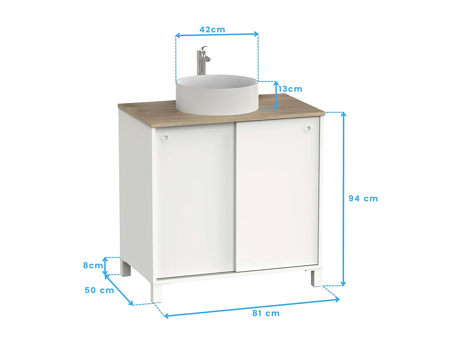 Móveis de banheiro Sella Nordic em carvalho branco Cambriano com 2 portas de correr, 81 x 94 x 50 cm