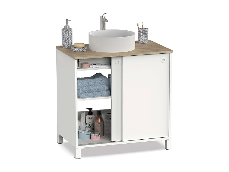 Móveis de banheiro Sella Nordic em carvalho branco Cambriano com 2 portas de correr, 81 x 94 x 50 cm