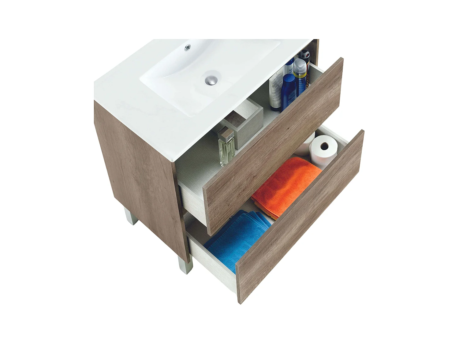 Mueble Baño Zenda Natural Roble Nordik con Espejo y 2 Cajones 80x80x45 cm