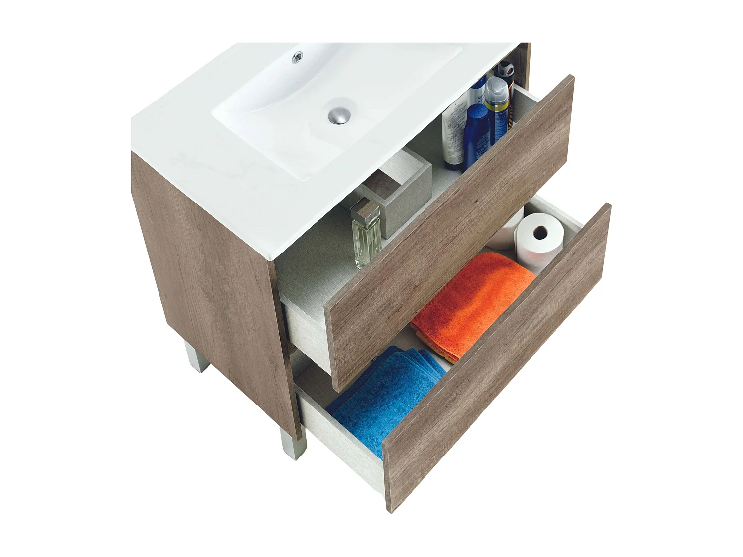 Mueble Baño Zenda Natural Roble Nordik con Espejo y 2 Cajones 80x80x45 cm