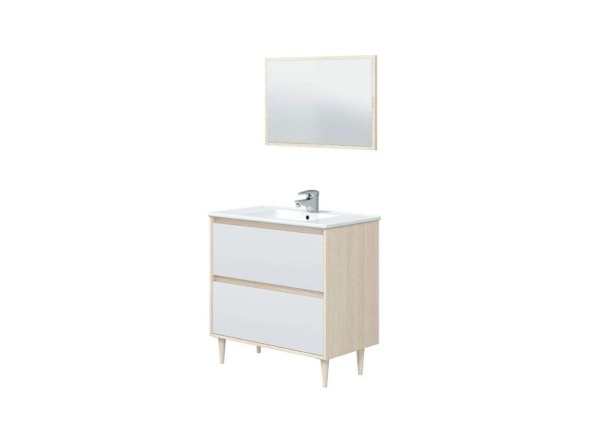 Mueble Baño Verona con Patas y Lavabo Cerámico Blanco/Roble 80x45x80 cm