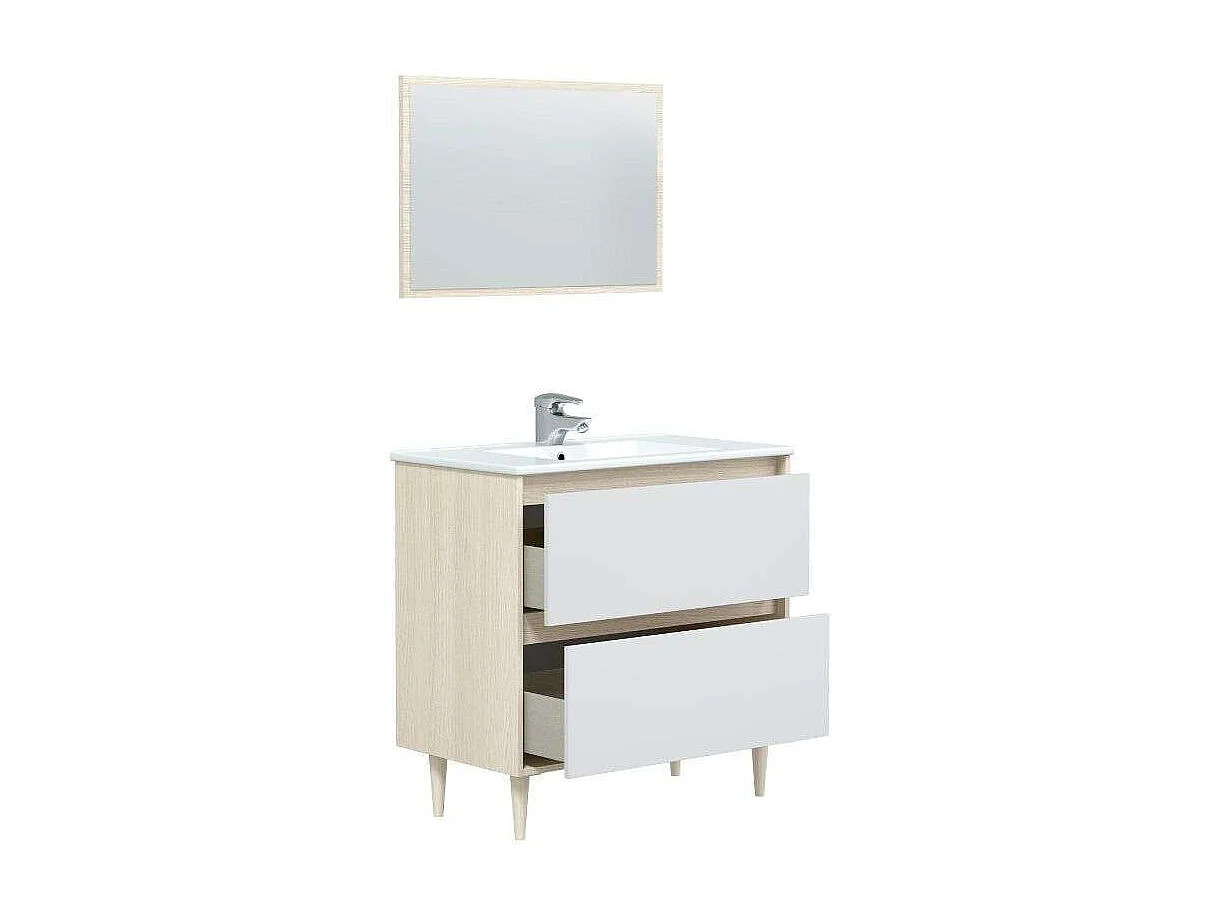 Mueble Baño Verona con Patas y Lavabo Cerámico Blanco/Roble 80x45x80 cm