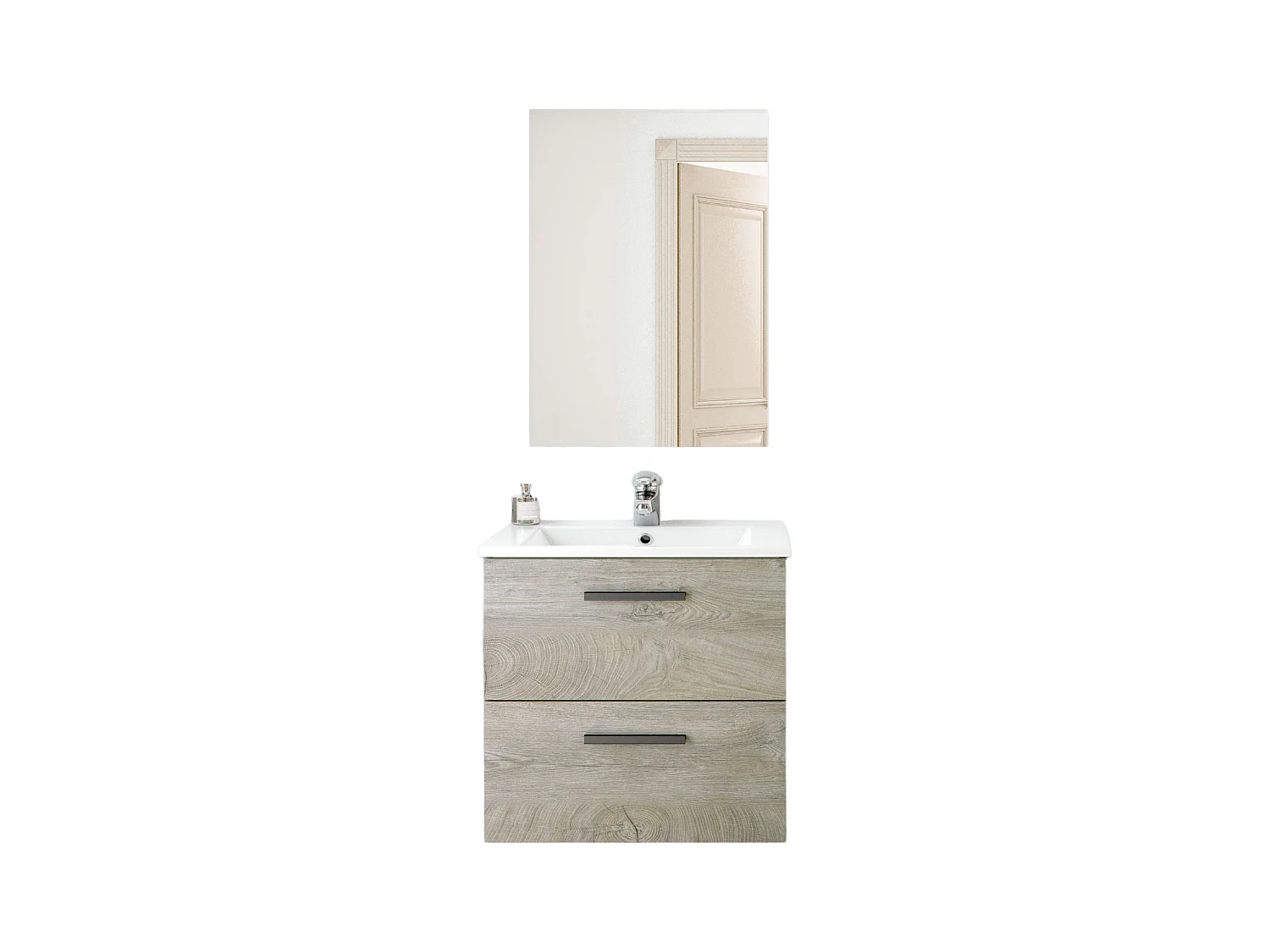 Mueble Baño Aruba Estilo Natural Roble Alaska 2 Cajones + Espejo 57x60x45 cm