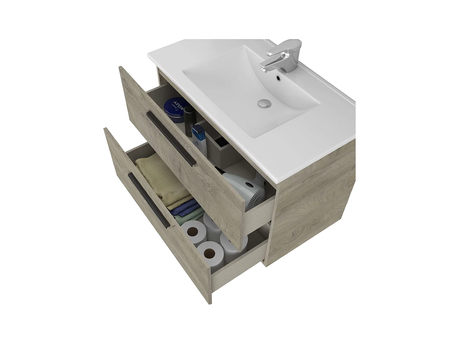 Mueble Baño Aruba Estilo Natural Roble Alaska 2 Cajones + Espejo 57x60x45 cm