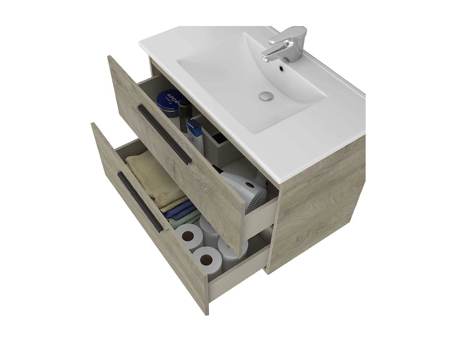 Mueble Baño Aruba Estilo Natural Roble Alaska 2 Cajones + Espejo 57x60x45 cm