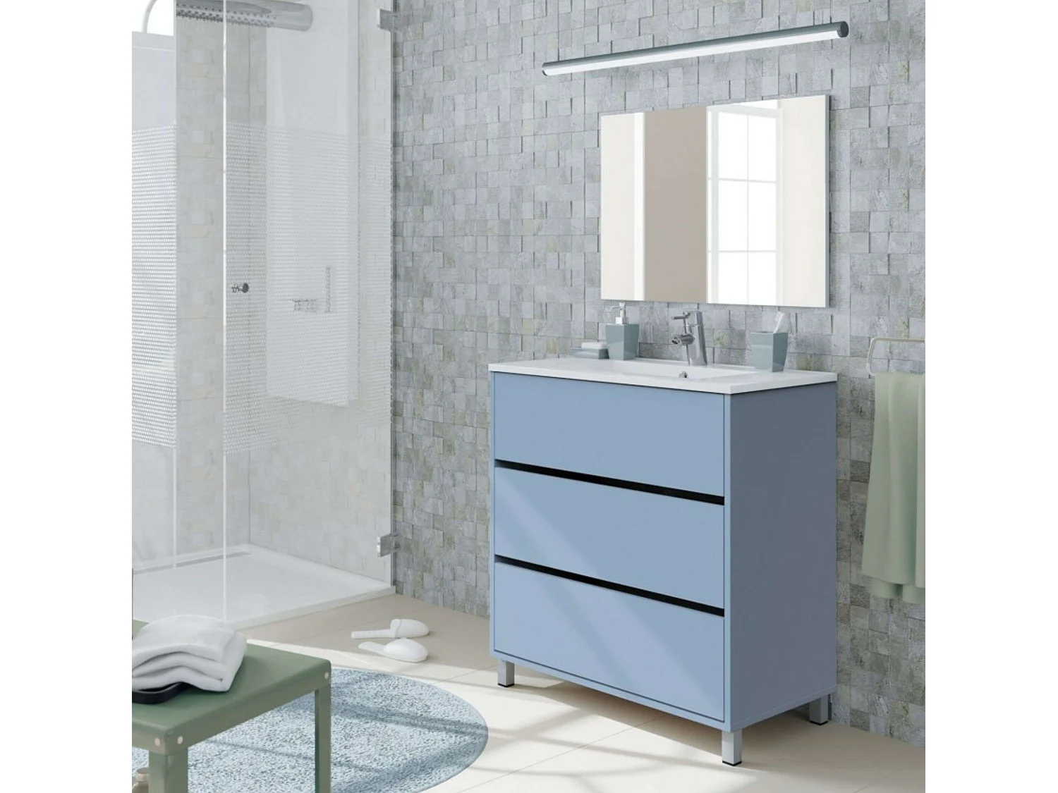 Baño Lavabo+Espejo Kalma Azul Talco 82x47x90 cm