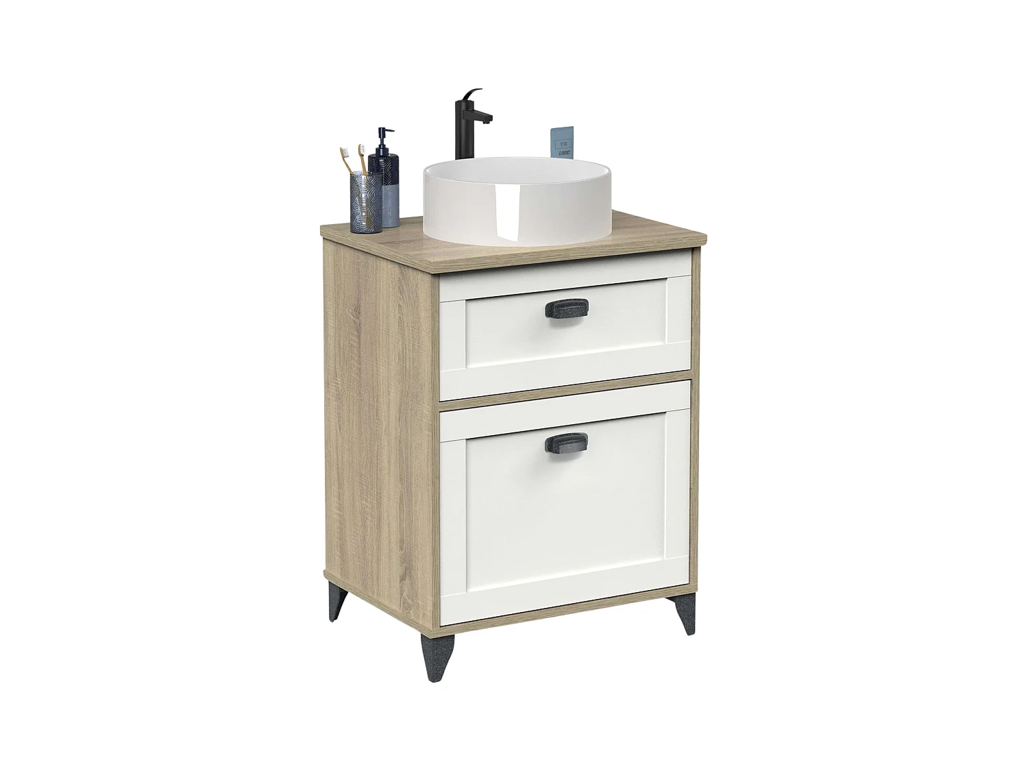 Meuble de salle de bain 61 cm Toscana 2 tiroirs Blanc nordique et chêne cambrien