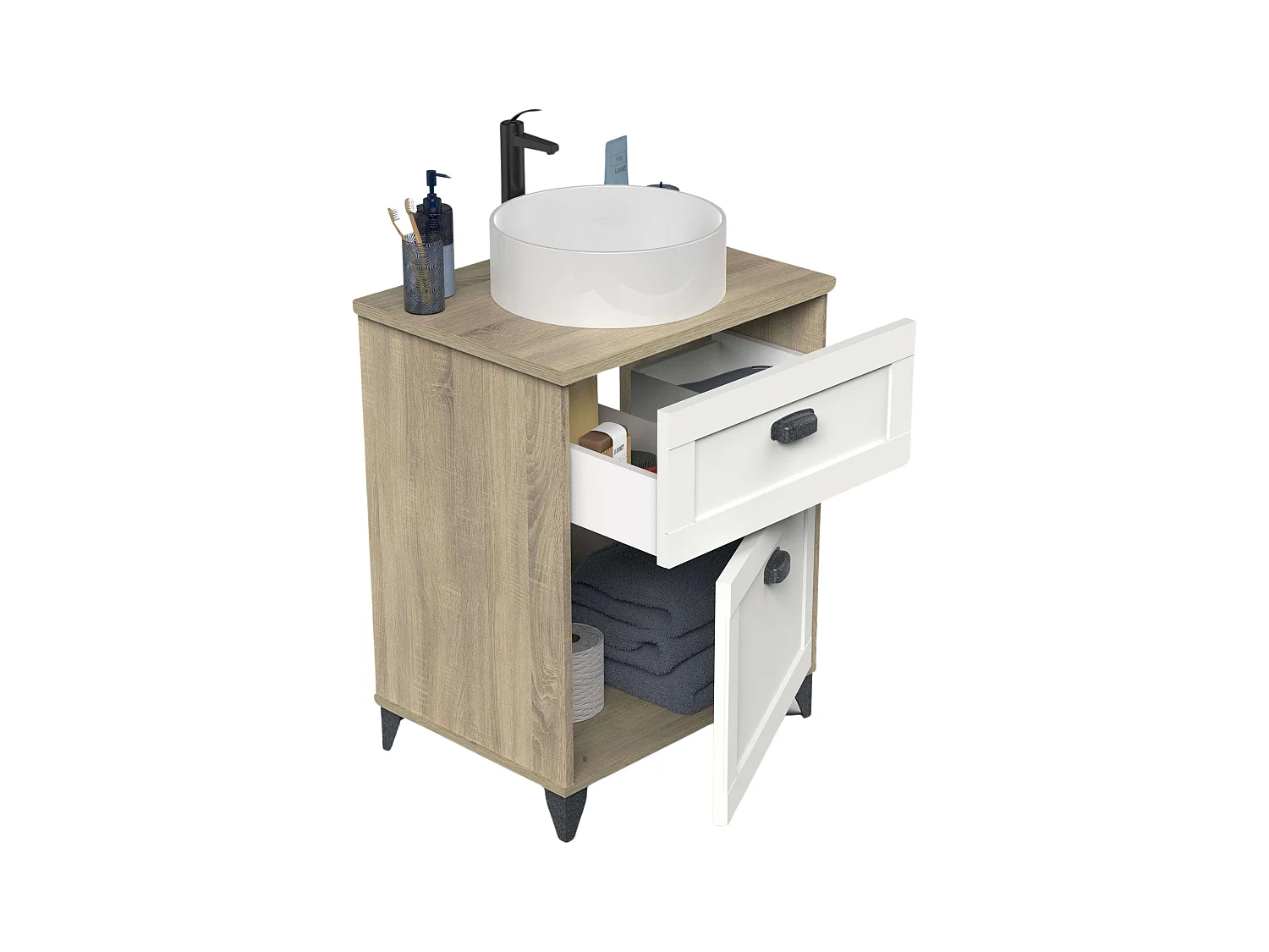 Meuble de salle de bain 61 cm Toscana 2 tiroirs Blanc nordique et chêne cambrien