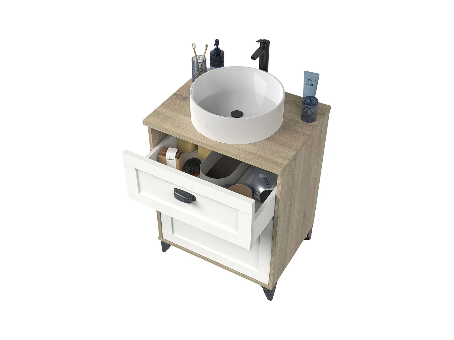 Meuble de salle de bain 61 cm Toscana 2 tiroirs Blanc nordique et chêne cambrien