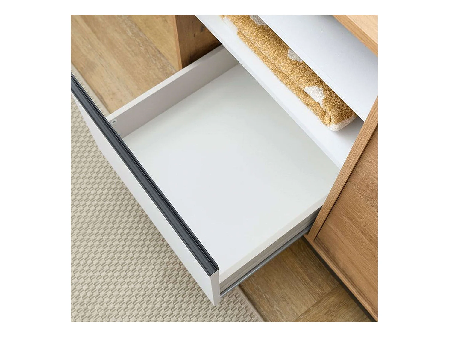 Meuble de salle de bain 100 cm Thames avec pieds (sans lavabo) Chêne doré Blanc